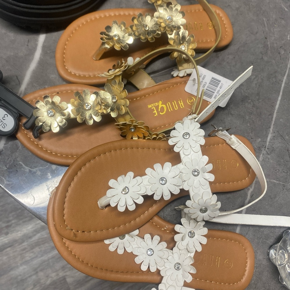 White and Gold Floral Sandals